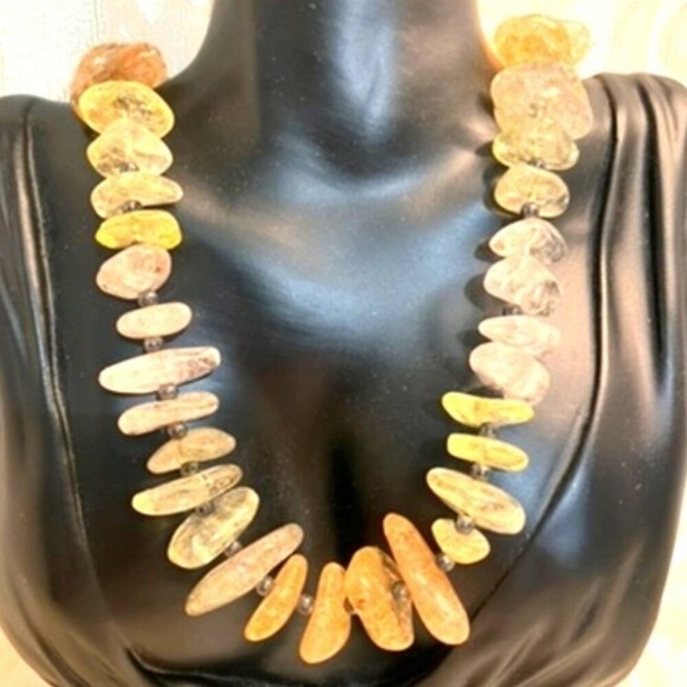Vintage Natural Citrine Nugget Bead Necklace | Polished Stone Statement Jewelry